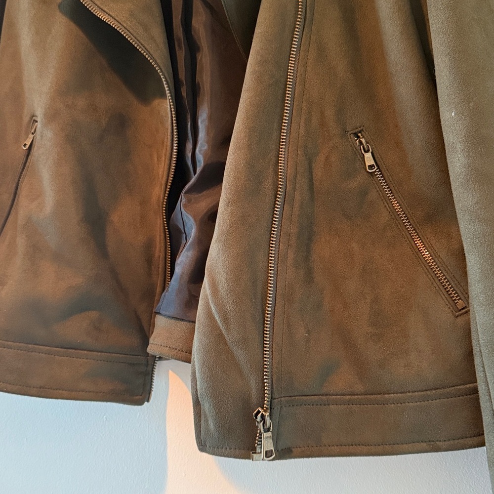 Banana republic jacket Womens Vegan Suede moto full zip green size small petite - Picture 6 of 7